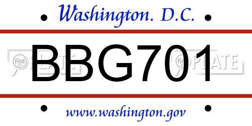 BBG701 District Of Columbia License Plate