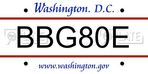 BBG80E District Of Columbia License Plate