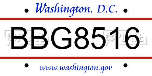 BBG8516 District Of Columbia License Plate