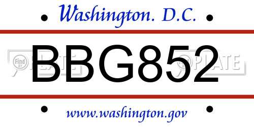 BBG852 District Of Columbia License Plate