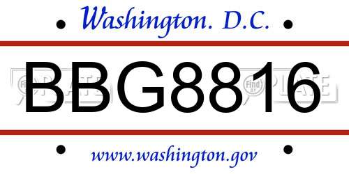BBG8816 District Of Columbia License Plate