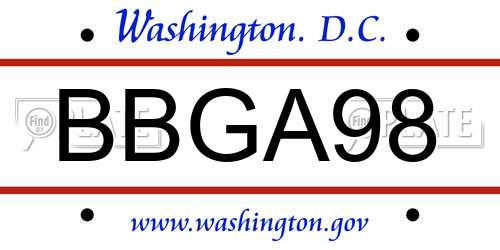 BBGA98 District Of Columbia License Plate