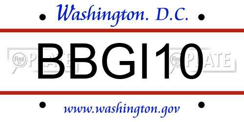 BBGI10 District Of Columbia License Plate
