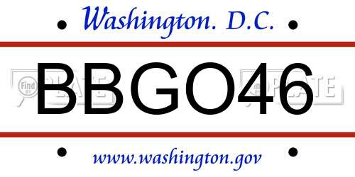 BBGO46 District Of Columbia License Plate