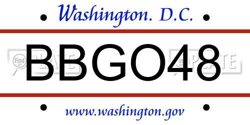 BBGO48 District Of Columbia License Plate