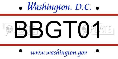 BBGT01 District Of Columbia License Plate