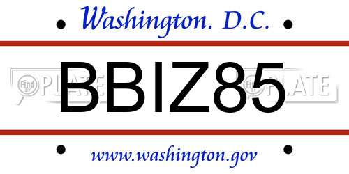 BBIZ85 District Of Columbia License Plate