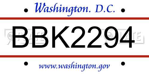BBK2294 District Of Columbia License Plate