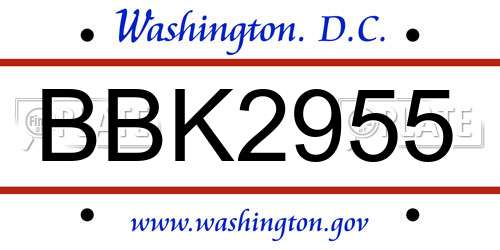 BBK2955 District Of Columbia License Plate