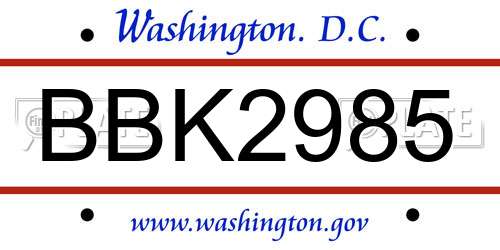BBK2985 District Of Columbia License Plate