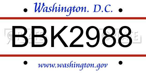 BBK2988 District Of Columbia License Plate