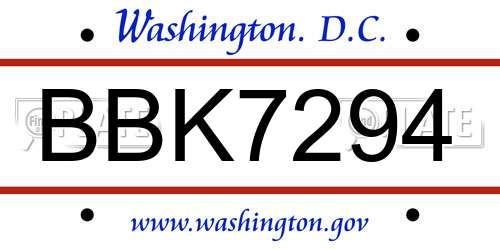 BBK7294 District Of Columbia License Plate
