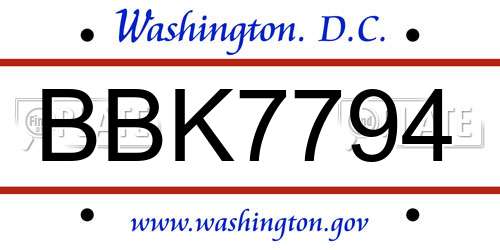 BBK7794 District Of Columbia License Plate