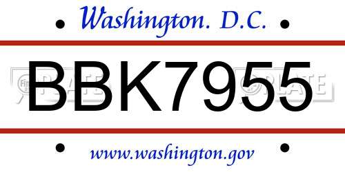 BBK7955 District Of Columbia License Plate