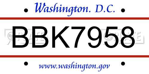BBK7958 District Of Columbia License Plate
