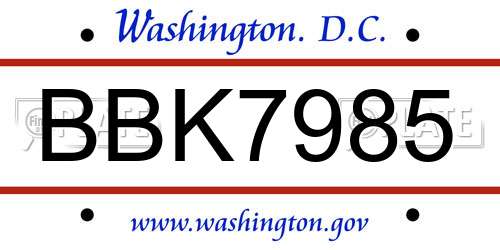 BBK7985 District Of Columbia License Plate