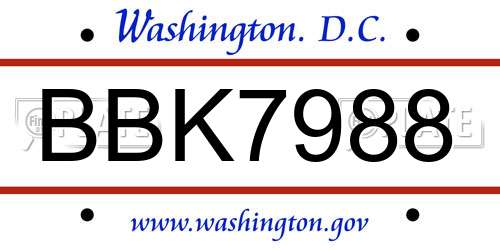 BBK7988 District Of Columbia License Plate