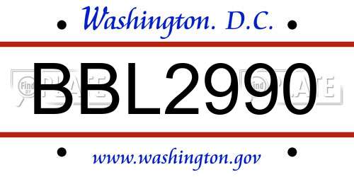 BBL2990 District Of Columbia License Plate