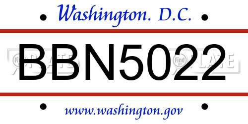 BBN5022 District Of Columbia License Plate