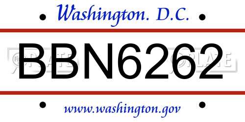 BBN6262 District Of Columbia License Plate