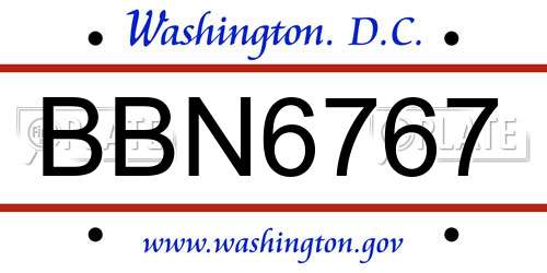 BBN6767 District Of Columbia License Plate