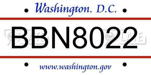 BBN8022 District Of Columbia License Plate