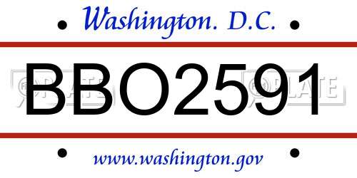 BBO2591 District Of Columbia License Plate