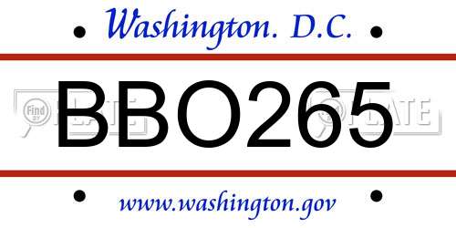 BBO265 District Of Columbia License Plate