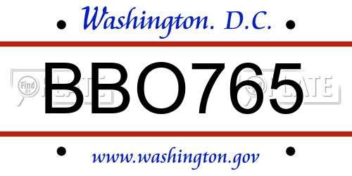 BBO765 District Of Columbia License Plate