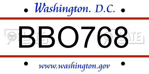 BBO768 District Of Columbia License Plate