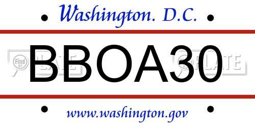 BBOA30 District Of Columbia License Plate