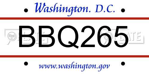 BBQ265 District Of Columbia License Plate