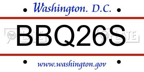 BBQ26S District Of Columbia License Plate