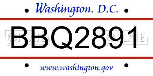 BBQ2891 District Of Columbia License Plate