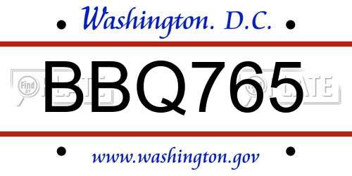 BBQ765 District Of Columbia License Plate