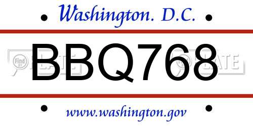 BBQ768 District Of Columbia License Plate