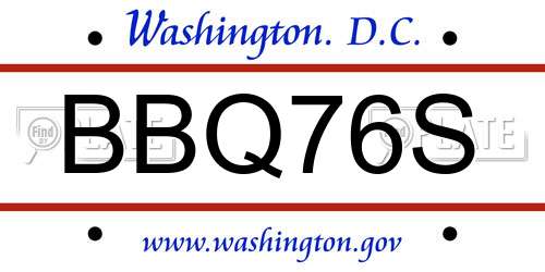 BBQ76S District Of Columbia License Plate