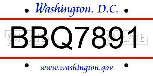 BBQ7891 District Of Columbia License Plate