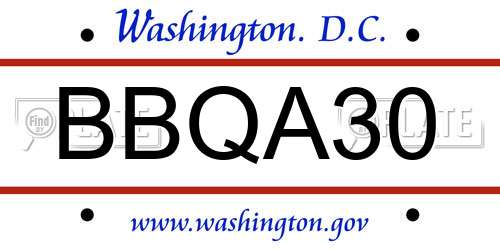 BBQA30 District Of Columbia License Plate
