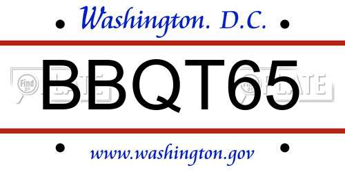 BBQT65 District Of Columbia License Plate