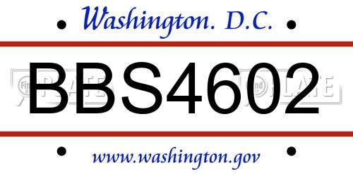 BBS4602 District Of Columbia License Plate