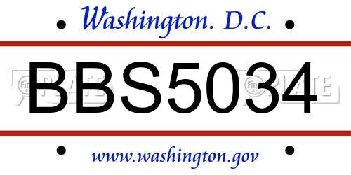 BBS5034 District Of Columbia License Plate