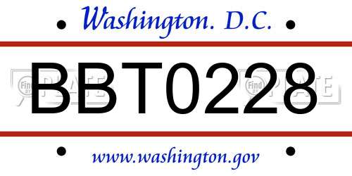 BBT0228 District Of Columbia License Plate
