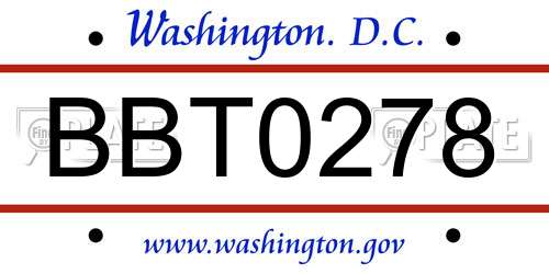 BBT0278 District Of Columbia License Plate