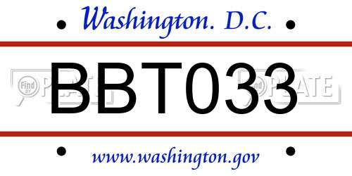 BBT033 District Of Columbia License Plate