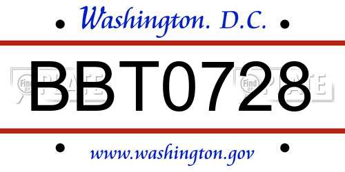 BBT0728 District Of Columbia License Plate