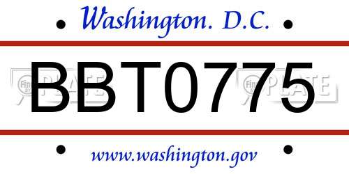 BBT0775 District Of Columbia License Plate