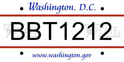 BBT1212 District Of Columbia License Plate