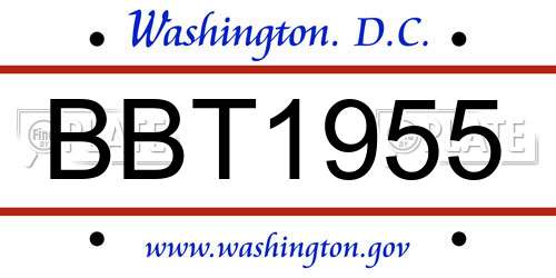 BBT1955 District Of Columbia License Plate