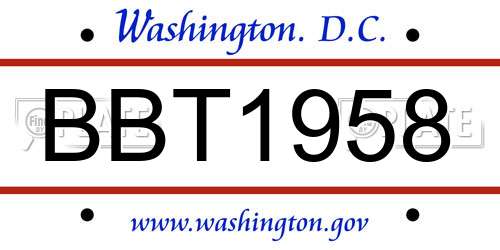 BBT1958 District Of Columbia License Plate